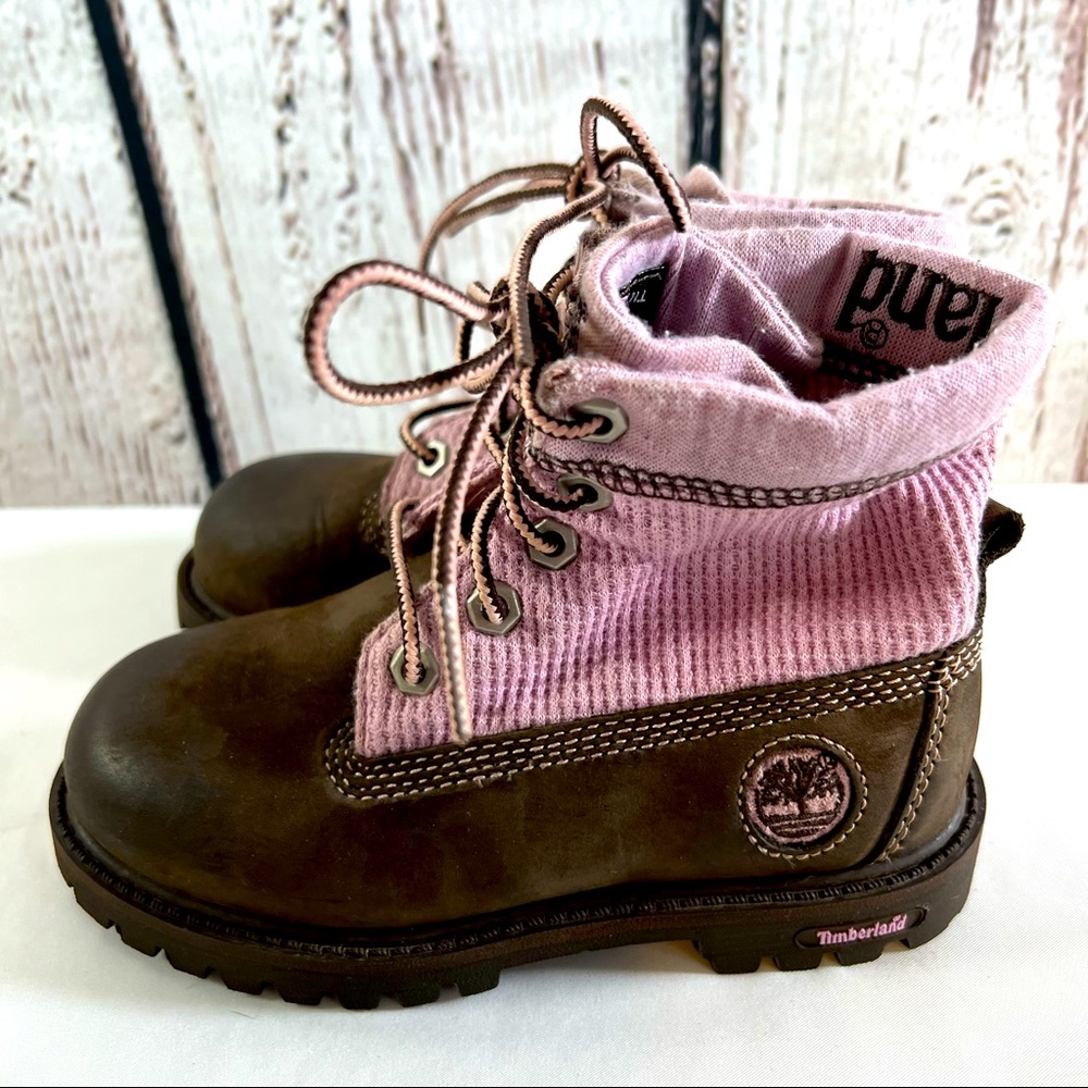 🎉HP🎉 Timberland Roll Top Boots Pink & Brown Little Girl Size 10